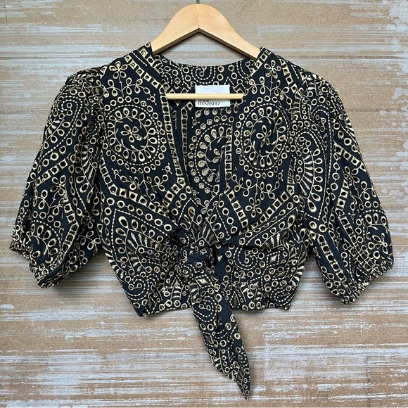 Lisa Marie Fernandez Tops - Lisa Marie Fernandez Eyelet Cropped Top Black Gold Boho Preppy Summer Womens 2/4